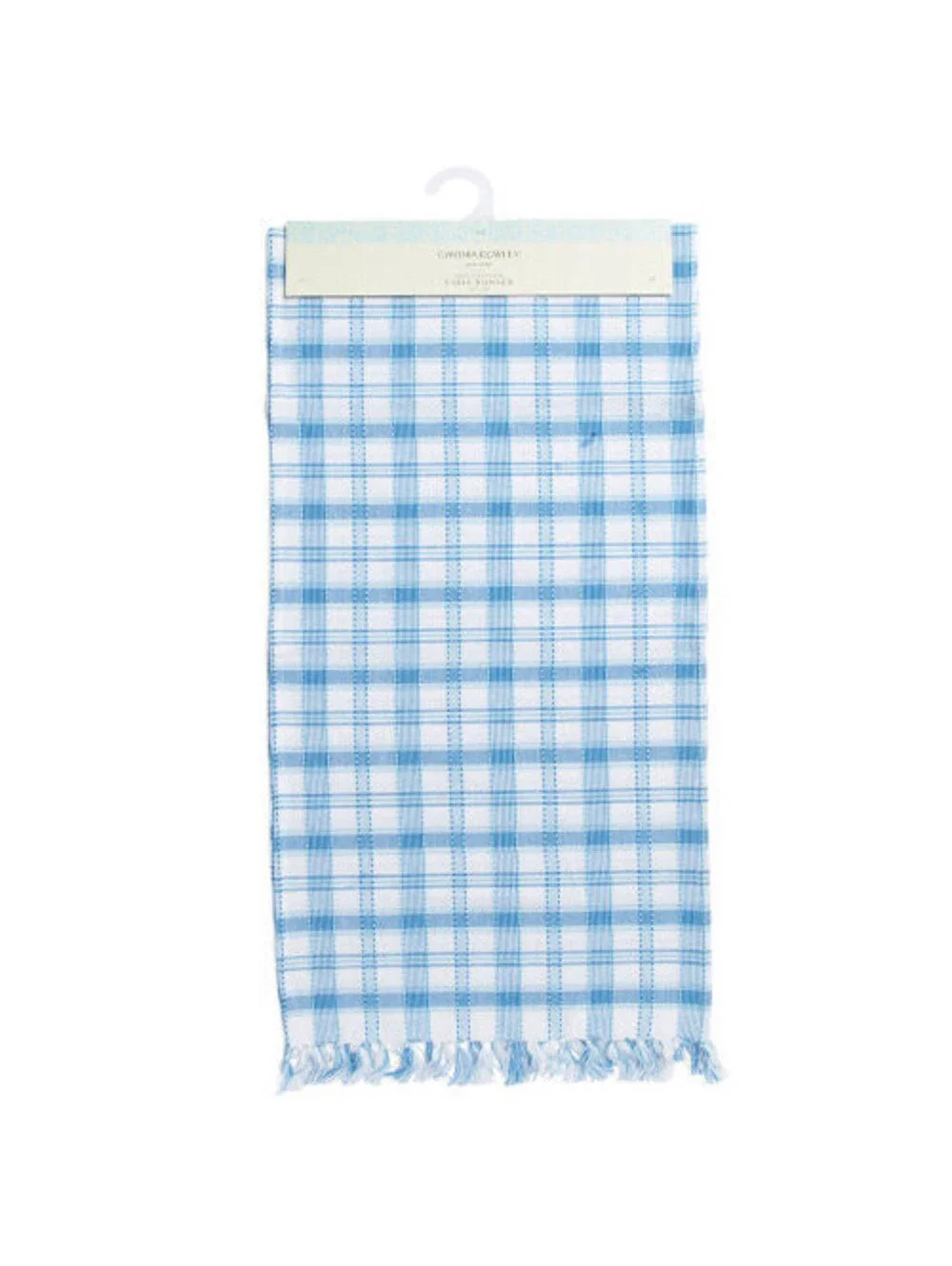 NWT Cynthia Rowley Blue Plaid Mia Tassels Table Runner Cotton India 16